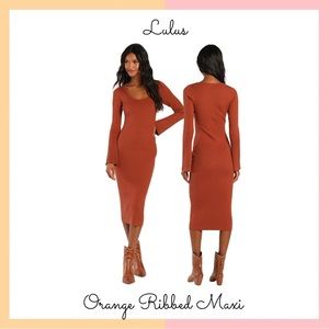 Lulu's Orange Ribbed Midi Dress